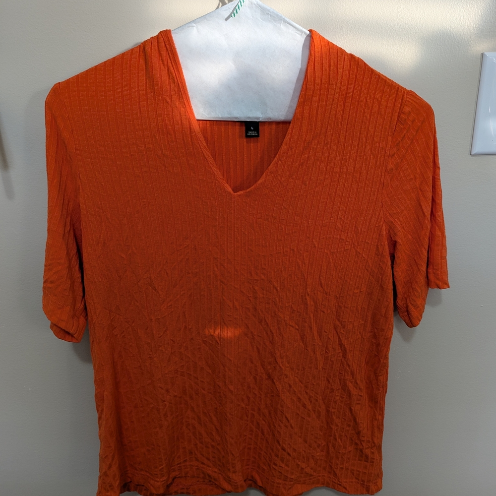 Worthington Orange Ribbed Short Sleeve Tee